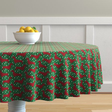 Round Tablecloth Dachshund Doxie Dog Hound Christmas Holiday Puppy Cotton Sateen