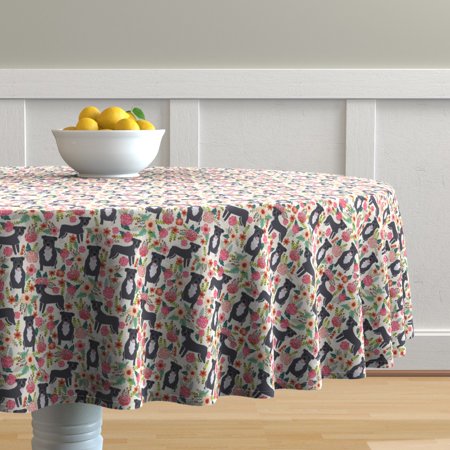 Round Tablecloth Pitbull Terrier Dog Pitbulls Florals Flowers Cotton Sateen