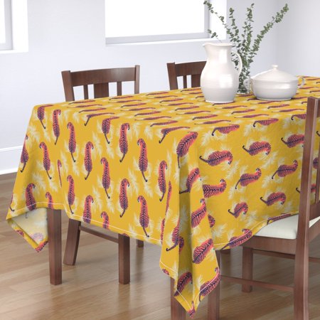 Tablecloth Tigers Tropical Paisley Palm Leaf Jungle Animal Wild Cotton Sateen