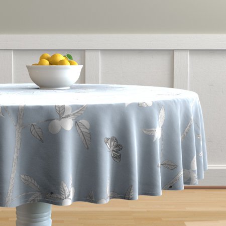 Round Tablecloth Chinoiserie Asian Bird Tree Flower Cotton Sateen