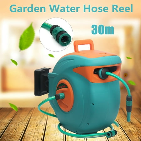 30m Auto Rewind Hose Reels Garden Water Hose Reel Retractable Automatic Wall Mount Outdoor 98Ft