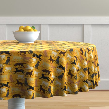 Round Tablecloth Dog Retriever Labrador Labrador Retriever Puppy Cotton Sateen