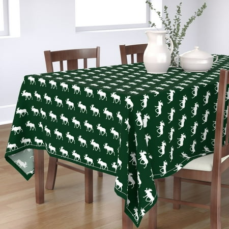 Tablecloth Forest Green Woodland Moose Holiday Elk Christmas Cotton Sateen