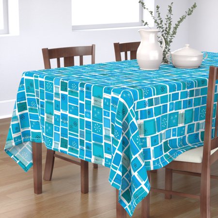 Tablecloth Pollen Palm Springs Mid Century Mod Morning Glory Blue Cotton Sateen