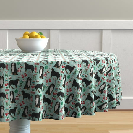 Round Tablecloth Bernese Mountain Dogs Christmas Dog Pet Portrait Cotton Sateen