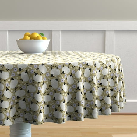 Round Tablecloth Wooly Sheep Scandi Modern Nursery Decor Retro Mod Cotton Sateen