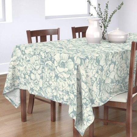 Tablecloth Floral Modern Farmhouse Monochrome Flowers Cream Spring Cotton Sateen