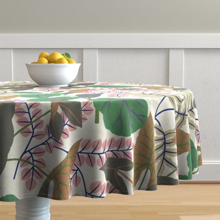 Round Tablecloth Lush Greenhouse Palm House Amazon Tropical Leaves Cotton Sateen