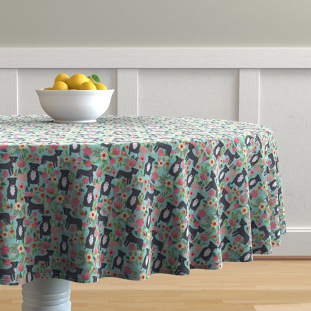 Round Tablecloth Pitbull Terrier Mint Rescue Dogs Flowers Florals Cotton Sateen