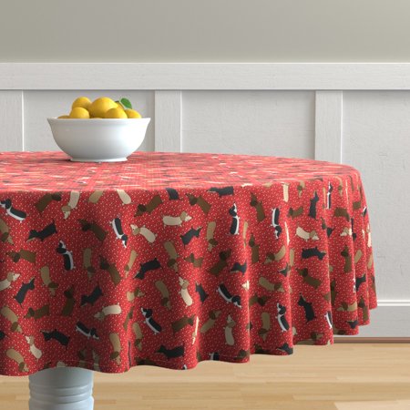 Round Tablecloth Dachshund Dog Puppy Doxie Hound Wiener Dog Animal Cotton Sateen