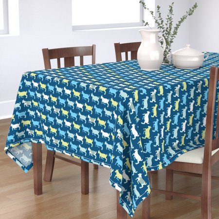 Tablecloth Blue And Yellow Goats Baby Kids Goat Nursery Farm Cotton Sateen