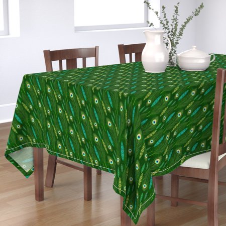 Tablecloth Peacock Feather Persian Green Texture Ornament Cotton Sateen