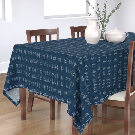 Tablecloth Forest Navy White Star Trees Night Pine Tree Christmas Cotton Sateen