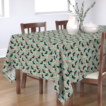 Tablecloth Floral Doxie Dog Dachshund Dachshunds Dogs Flowers Mint Cotton Sateen