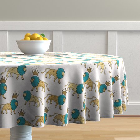 Round Tablecloth Lion Animal Crown Baby Nursery Cotton Sateen