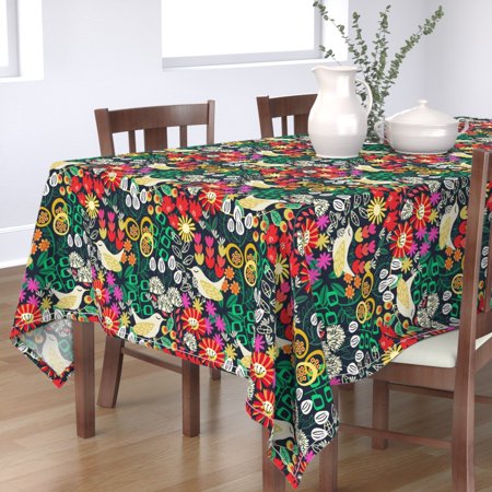 Tablecloth Birds Colorful Geometric Mcm Spring Garden Blooms Cotton Sateen