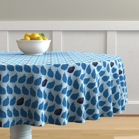 Round Tablecloth Blue Quail Quails Birds Bird Animals Cool Colours Cotton Sateen