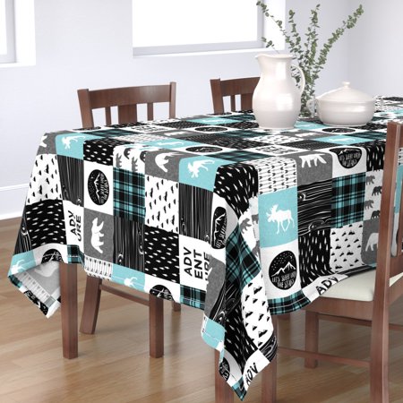 Tablecloth Rotated Wholecloth Woodland Moose Teal Black Cheater Cotton Sateen