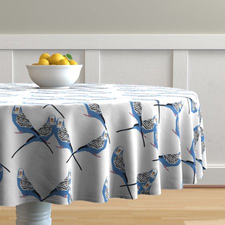 Round Tablecloth Parakeet Parakeets Budgies Bird Birds Feather Cotton Sateen