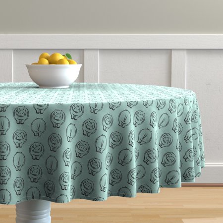 Round Tablecloth Hippo Minimalist Nursery Decor Hippopotamus Zoo Cotton Sateen