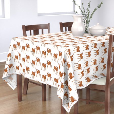 Tablecloth Deer Brown White Woodland Holiday Baby Nursery Girl Cotton Sateen