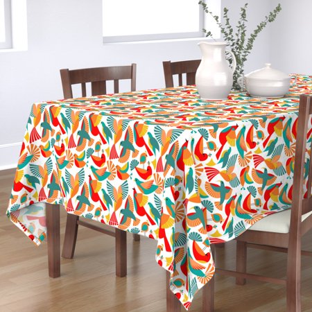 Tablecloth Birds Bauhaus Animals Home Stylized Hummingbird Parrot Cotton Sateen