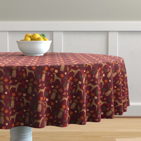 Round Tablecloth Vizsla Autumn Fall Autumn Leaves Dog Dogs Pet Cotton Sateen