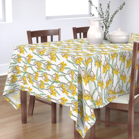 Tablecloth Plants Leaves Greenery Tree Flower Yellow Botanical Cotton Sateen