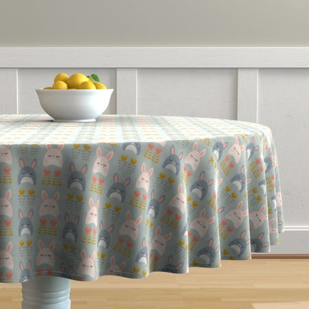 Round Tablecloth Bunnies In The Garden Mod Scandi Home And Nursery Cotton Sateen