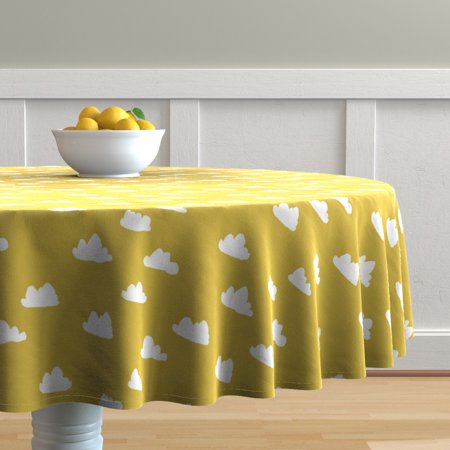 Round Tablecloth Clouds Cloud Mustard Gender Neutral Baby Nursery Cotton Sateen