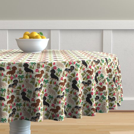 Round Tablecloth Dachshund Doxie Dachsie Dog Dogs Tiki Summer Cotton Sateen