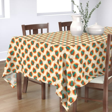 Tablecloth Turkey Fall Thanksgiving Autumn Orange Red Turquoise Cotton Sateen