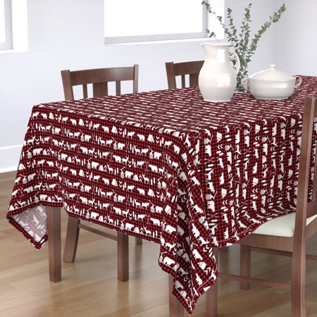 Tablecloth Buffalo Plaid Christmas Woodland Cabin Outdoors Buck Cotton Sateen