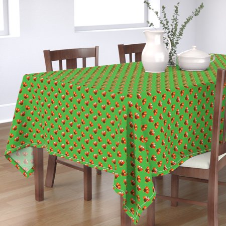 Tablecloth Thanksgiving Christmas Funny Green Turkey Food Feast Cotton Sateen