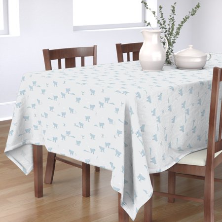 Tablecloth Buffalo Bull Cows Farm Animals Blue And Grey Birds Cotton Sateen