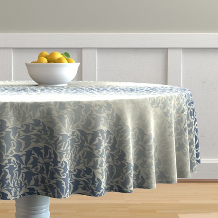 Round Tablecloth Blue Birds Extinct Animal Bird Flock Cloud Wave Cotton Sateen