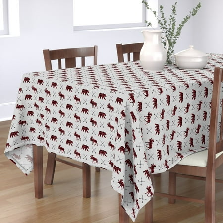 Tablecloth Moose + Bear Plaid Woodland Arrows Lumberjack Animals Cotton Sateen