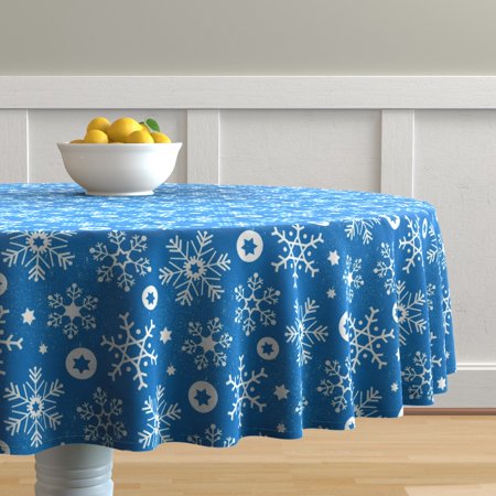 Round Tablecloth Hanukkah Chanukah Festive Snowflakes Holiday Cotton Sateen