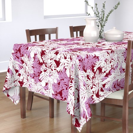 Tablecloth Hawaiian Breadfruit Pink Tree Leaves Tropical Botanical Cotton Sateen