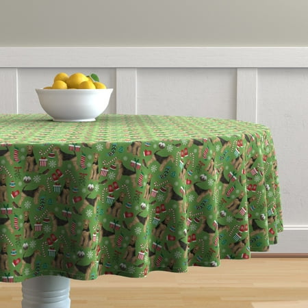 Round Tablecloth Airedale Terrier Dog Dogs Dog Breed Dog Pet Cotton Sateen