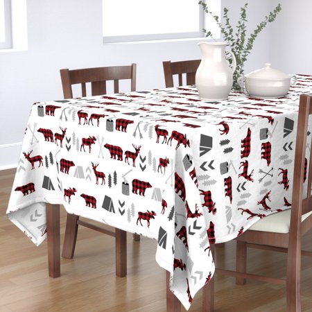 Tablecloth Buffalo Plaid Camping Outdoors Bear Moose Woodland Cotton Sateen