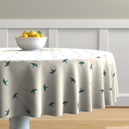 Round Tablecloth Swallow Swift Flying Nature Cream Bird Blue Bird Cotton Sateen