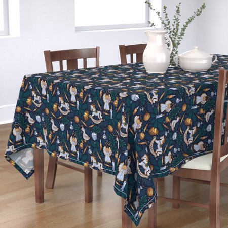 Tablecloth Holiday Rocking Horse Blue Christmas Holidays Cotton Sateen