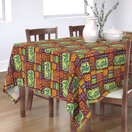 Tablecloth Seahorse Tiki Vintage Hawaiian Tropical Beach Ocean Sea Cotton Sateen