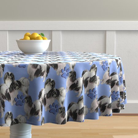 Round Tablecloth Blue Japanese Chin Dogs Animals Dog Pet Portrait Cotton Sateen