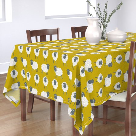 Tablecloth Sheep Yellow Animal Nursery Farm Animals On The Kids Cotton Sateen