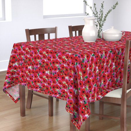 Tablecloth Poppies Floral Spring Garden Flowers Foliage Red Nature Cotton Sateen