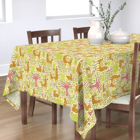 Tablecloth Llamas Llama Alpaca Green Brown Animal Cute Cotton Sateen