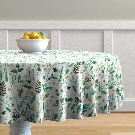 Round Tablecloth Greenery Fern Botanicals Plants Leaf Leaves Cotton Sateen