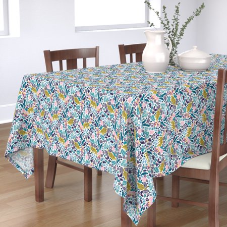 Tablecloth Tropical Wild Cat Rainforest Floral Plam Leaves Foliage Cotton Sateen